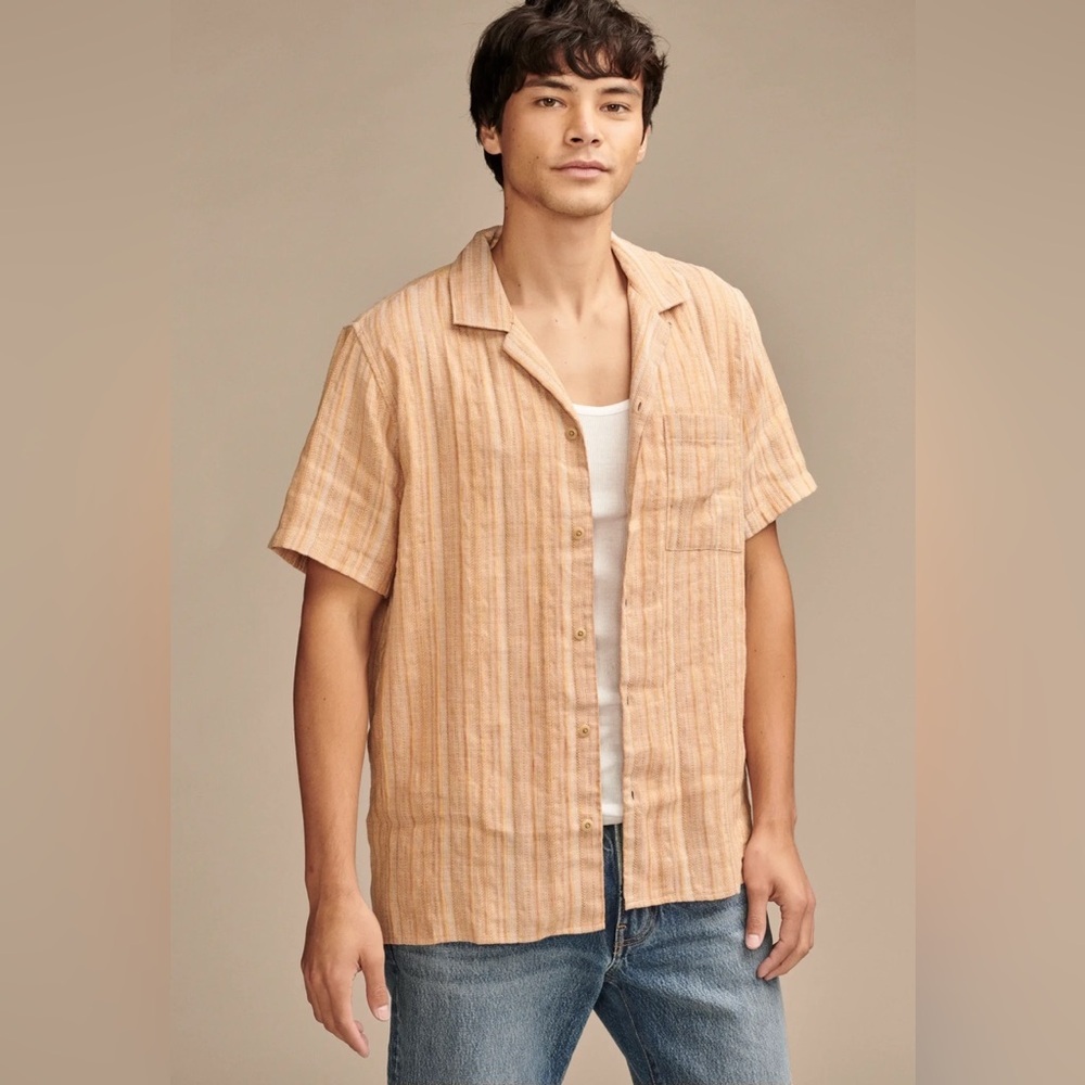 Lucky Brand Striped Linen Camp Shirt Size Medium